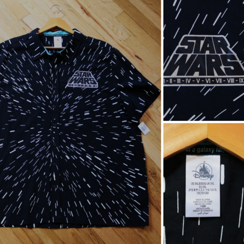 Star Wars Saga Shirt Men's 2XL XXL Disney Black HYPERSPACE Woven Short Sleeve