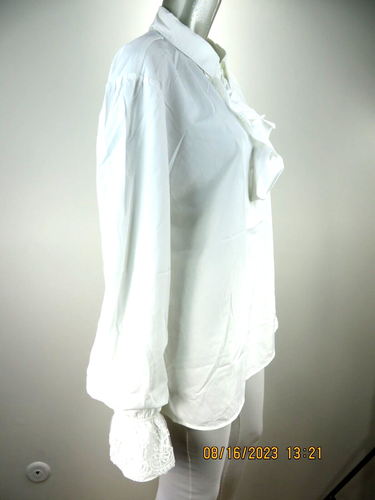 NO TAGS NO BRAND SZ S NWOT Polyes/Cotto/Spand White Sleek Jabot Top Blouse Shirt - Picture 7 of 20