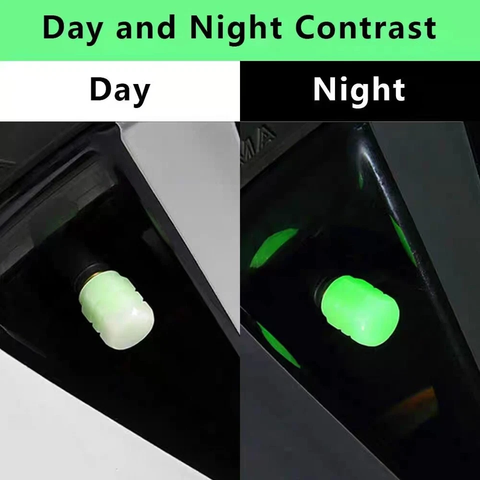8 PIEZAS Tapa Fluorescente de Válvula de Neumático de Coche Luminoso Tapas de Vástago de Válvula de Neumático de Bicicleta Universal Foto 4 de 4