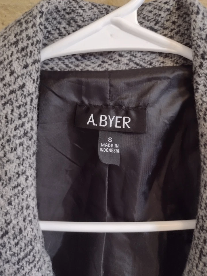 Abrigo largo medio gris tweed mezcla lana vintage con cinturón para mujer talla S Foto 4 de 4