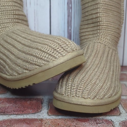 UGG Y2K Classic Cardy Knit Sweater Boots 7 Chestnut Tall Shearling RARE Retired - Picture 3 of 15