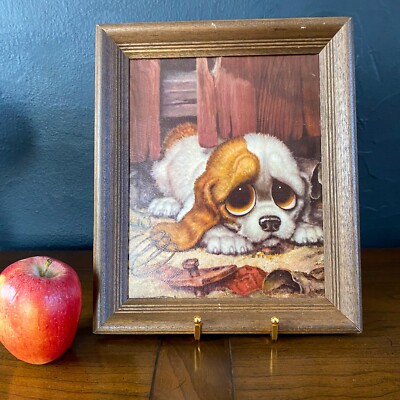 絵画 1960s Big Eye Pity Puppy Gig Art Print Vtg Pity Puppy Wall Art 1960s Gig Big Eye Dog Print Litho On