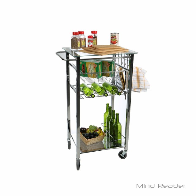 Kitchen Cart Mobile Wine Rack Bottle Holder Drawer Towel Hooks Mind Reader Gl Top Mobile Kitchen Cart Silver