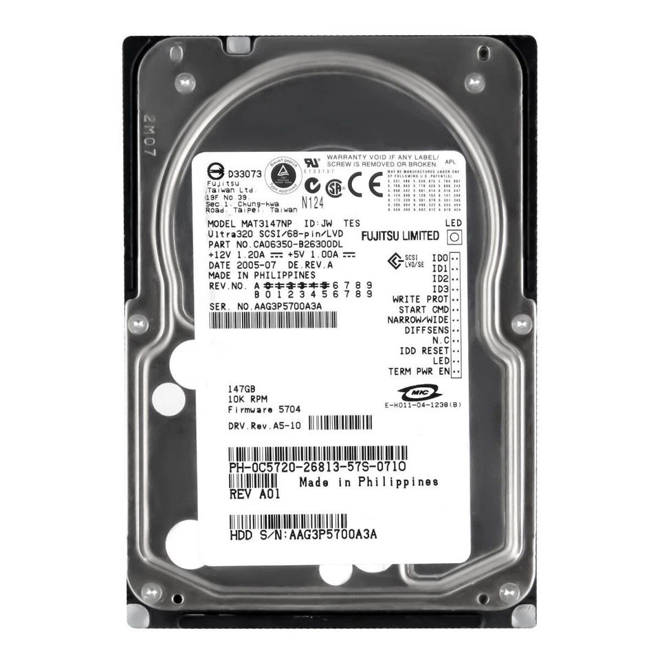 Hard Drive Dell 0C5720 C5720 MAT3147NP 147GB 10000U/Min SCSI 68-pin 3.5 " Inch - Image 3 of 3