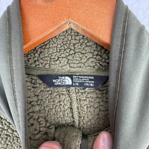 The North Face Sweatshirt Boys Large (14/16) Olive Green Sherpa Fleece Half Zip - Picture 3 of 11