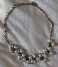 19” J. Crew Necklace Faux Pearl Crystal Statement Goldtone Bib Chain Mint!