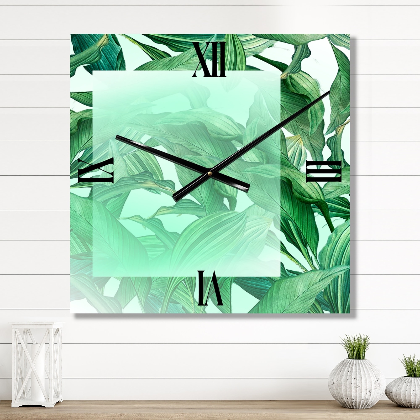 Designart 'White Rectangle On Tropical Palm Green Leaves' Nautical & Coastal