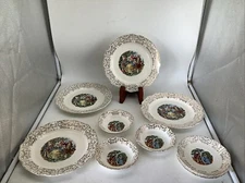 Lot Of 11 Salem Gold Trim 4 Plates (9”) 3 Berry Bowls (5”) 4 Saucers Victorian