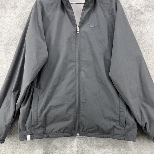 Nike Tennis Jacket Mens Large Gray Pinstripes Reversible Pockets Orange Swoosh - Picture 7 of 20
