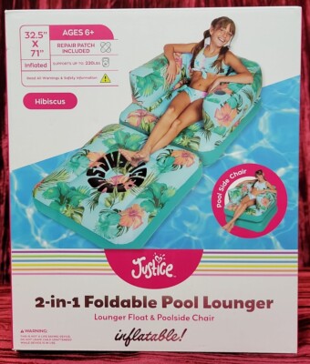 new Justice 2 In 1 Foldable Pool Lounger Chair Hibiscus 32.5'' X 71'' pool summer