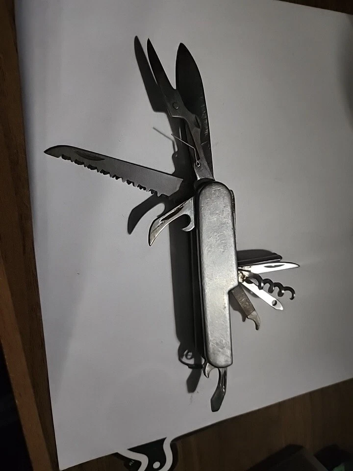 Multi Tool Pocket Knife, 10 in 1, Stainless Steel Finish Sissors Broken As Shown
