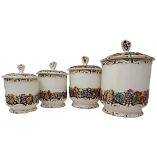 Vintage Lefton Della Robia Robbia Ceramic Canisters Fruit 3487 Japan Set of 4