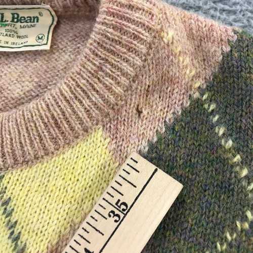 Vintage LL Bean Sweater Mens Medium Shetland Wool Ireland Green Yellow Grandpa - Picture 3 of 11