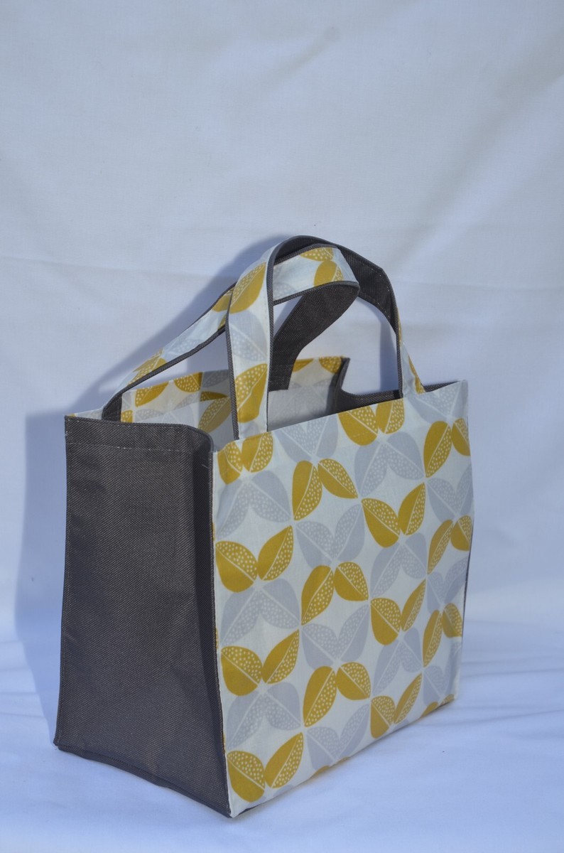 Lunch Tote Oilcloth Tote Bag Pattern Handmade Sage Green Floral