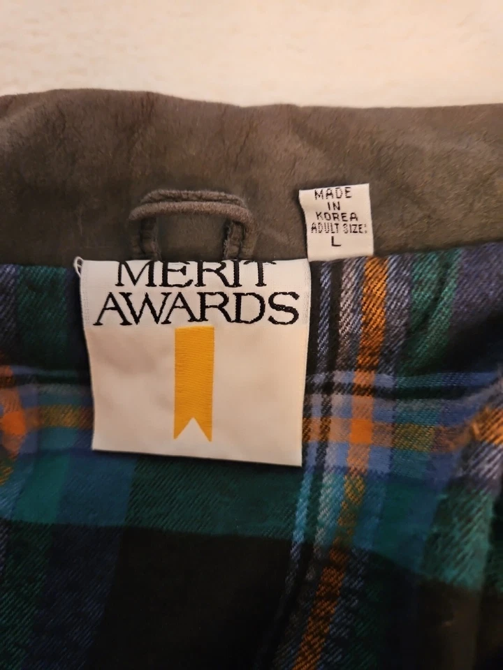 Chaqueta de cuero Merit Awards para hombre grande marrón suave nobuck franela forrada abrigo de granero Foto 2 de 4