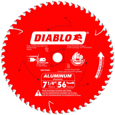 Diablo D0756N 7-1/4'' Saw Blade 56 Teeth - Cuts Aluminum Plastics Copper Brass