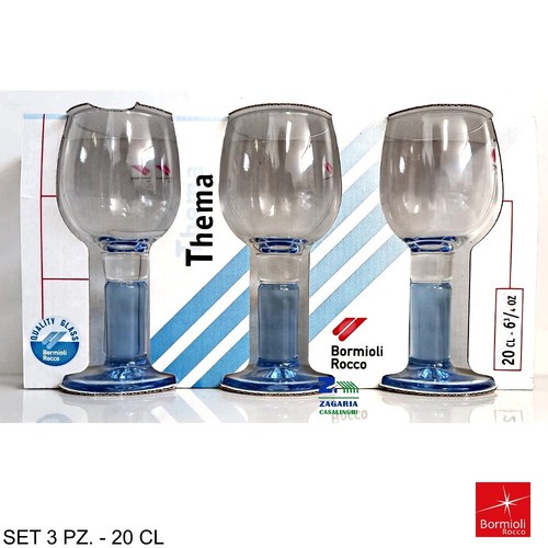 SET 3 PZ CALICE VINO THEMA 20 CL IN VETRO CON GAMBO COLORATO AZZURRO - Foto 2 di 2