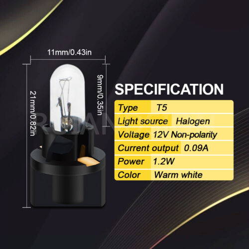 T5 Halogen Car Instrument Panel Light Bulb Wedge Light 12V Support Customization - Picture 2 of 15