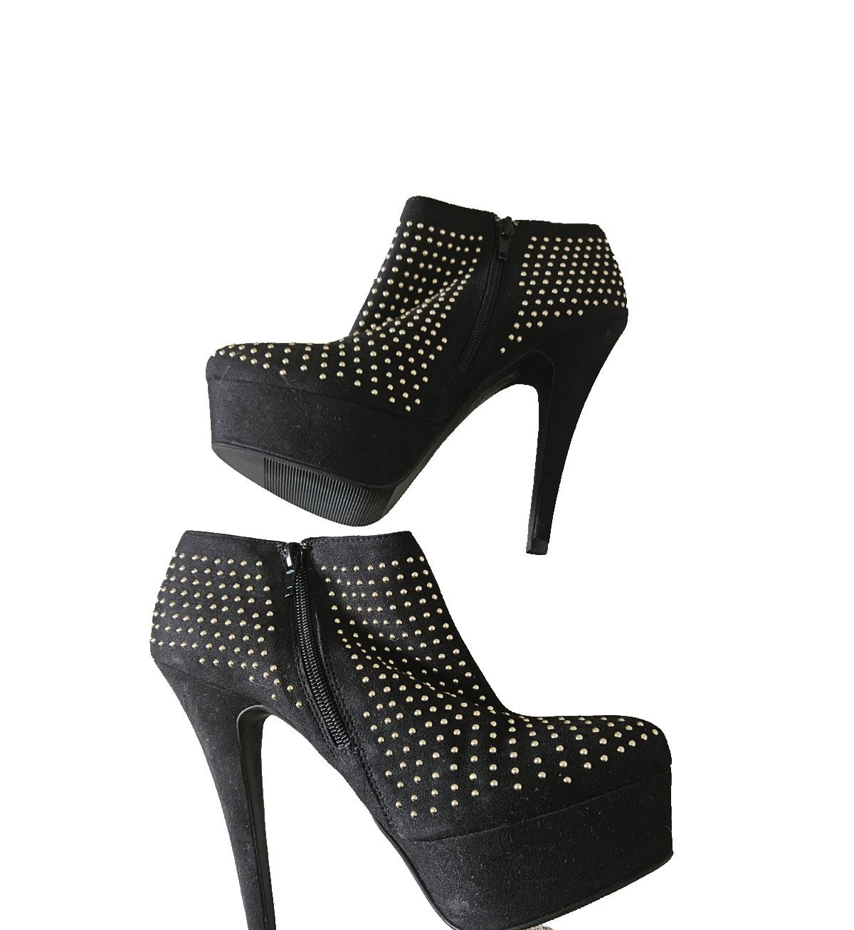 SAOLA Stivaletti LONDON REBEL taglia 6 neri ecopelle scamosciata borchiata oro suola plateau