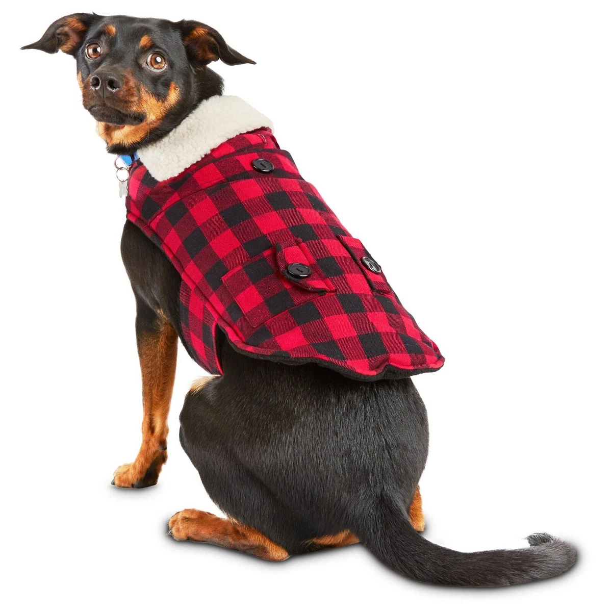 Petco Red Black Plaid Sherling Yoke Dog Jacket Size Large eBay