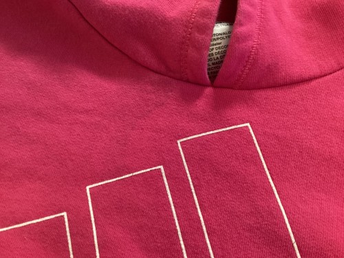 Adidas Pink Black Hooded Sweatshirt Hoodie 7 Girls Long Sleeve Pocket Trefoil - Picture 3 of 3