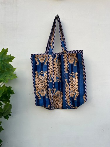 Tiger Print Tote Bag Indian Cotton Quilted Tote Bag Shopping Carry Grocery Bag
