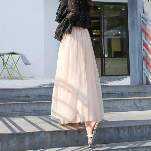 Mujeres Falda de Tul Ropa de Calle Elástica Cintura Alta Malla Plisada Faldas Elegante - Imagen 19 de 27