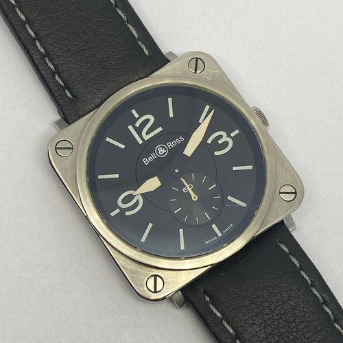 BELL & ROSS BRS-98-S QUARTZ MOVEMENT WRISTWATCH WITH ORIGINAL BAND & CARD 39MM