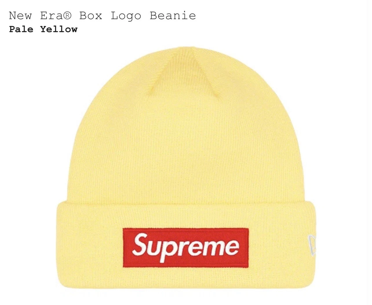 Boîte Supreme New Era logo beanie jaune pâle