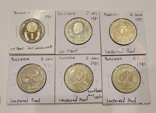 Bulgaria Lot of 6 Proof Coins: Lev 1980, 2 Leva 1981 x4 (Dimitrov x2)