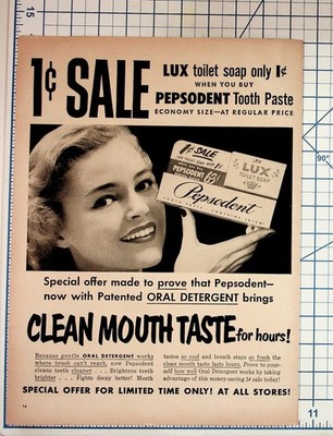 Pepsodent Toothpaste Lux Soap 1¢ Sale Vintage Ad Oral Detergent