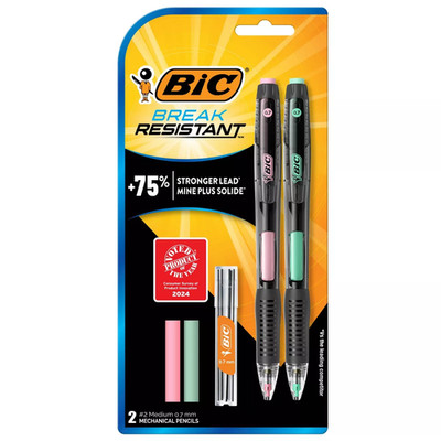 Bic 2Ct Break-Resistant Mechanical Pencil Velocity Premium: Black Plastic, Penci