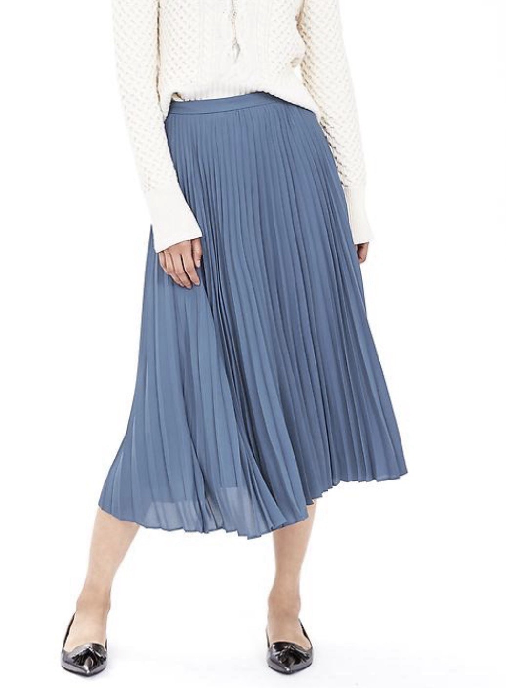 Banana Republic Petite Pleated Midi Skirt Blue Size 2