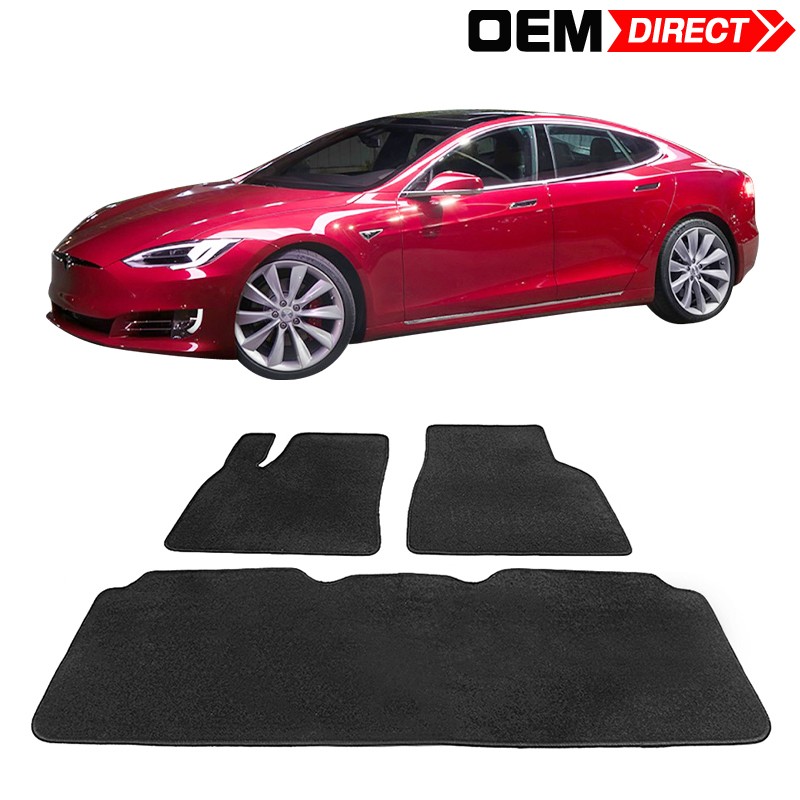 Fits 12-20 Tesla Model S 3PCS Nylon Floor Mats Carpets Front Rear - Black