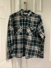 100 Cotton Mens Green And Blue Plaid Long Sleeve Flannel Button Down Size Large