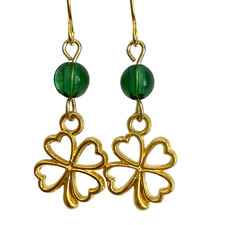 Shamrock Earrings Gold Plated Irish 4 Leaf Clover Luck Celtic St. Patricks Day