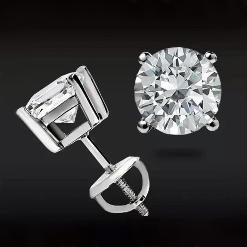 2 Ct Round Cut Diamond Solitaire Wedding Stud Earrings 14K White Gold Finish image 3
