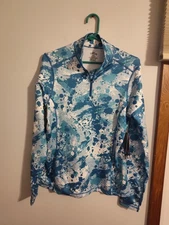 Hot Chillys Womens Micro-Elite Urban  Blue Camo Print Zip Base Layer Medium 