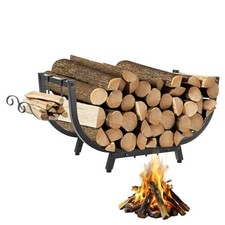 30" Curved Firewood Rack Outdoor, Reinforced Steel Log Holder Indoor, Stable