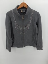 Christine Alexander Women's Long Sleeve Rhinestone Zip Jacket Grey Sz M Medium