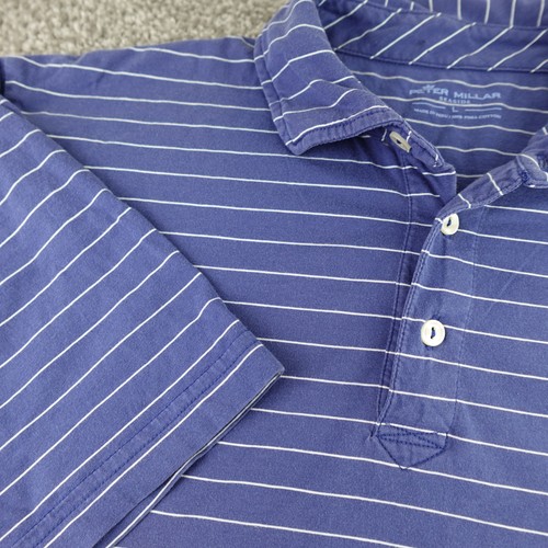 Peter Millar Polo Shirt Mens Large Blue Stripe Seaside Pima Golf Tee Indian Head - Picture 9 of 16