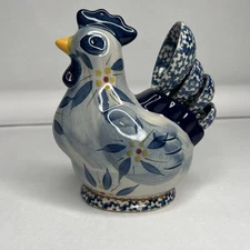 Temptations by Tara Old World Blue Chicken Hen Measuring Spoon Holder One Broken