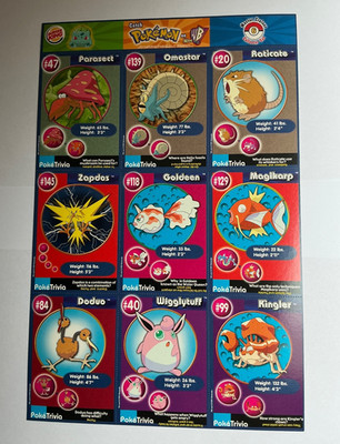 Karpador Zaptos Knuddeluff Parasek Rattikarl Dodu Amonita Goldini Krabby Pokemon