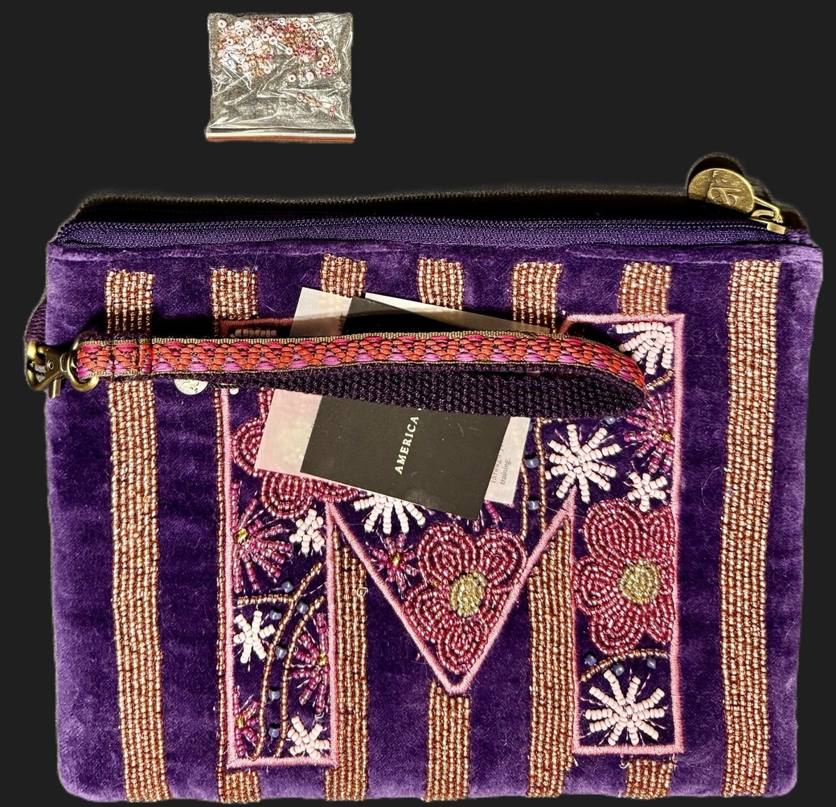 バッグ newnow Mesh & Velvet Logo Bag monogram America & Beyond Purple Velvet Beaded Wristlet Bag M Monogram