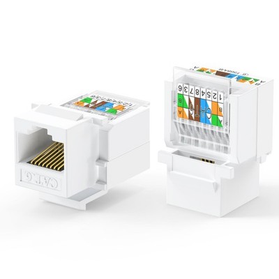 25-Pack White RJ45 Keystone Jack, Cat6/Cat5e, Tool-Free, 24-26 AWG UTP