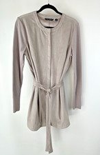 H by Halston Womens 12 Blazer Taupe Faux Suede Tie Front Jacket Full Zip