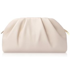 Clutch Purse for Women Soft Pleated PU Wedding Clutch, Elegant Evening Beige