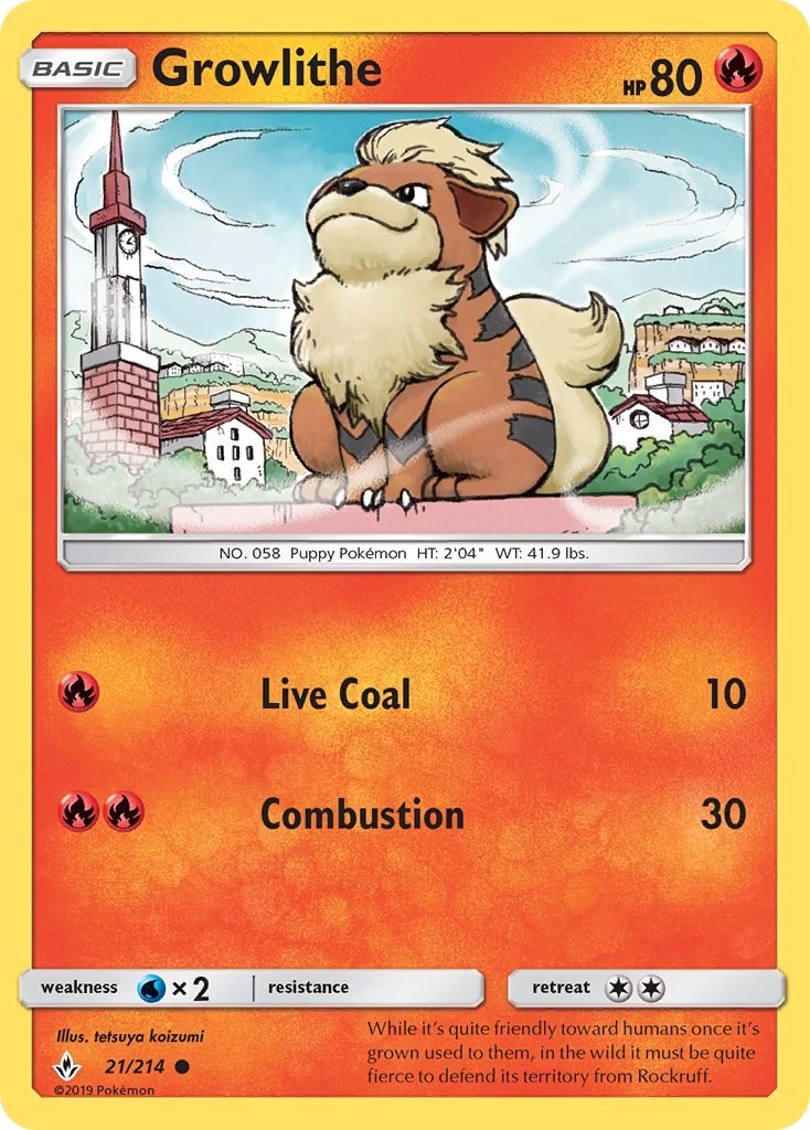 Growlithe (21/214) Common NM SM10 SM - Unbroken Bonds Pokemon TCG