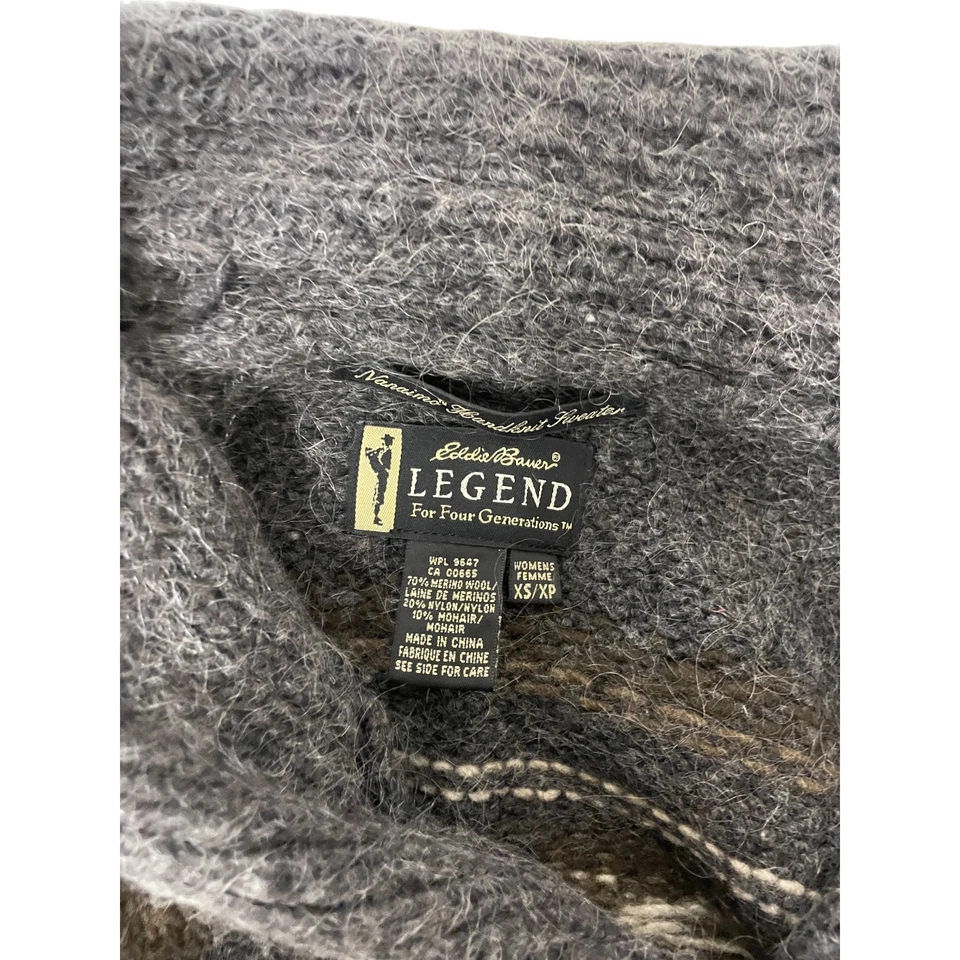 Suéter Eddie Bauer Mujer XS Marrón Nanaimo Tejido a Mano Cárdigan Lana Mohair De Colección Foto 3 de 4