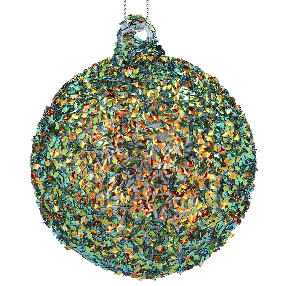 Gisela Graham Green Iridescent Christmas Tree Bauble with Gold Hanging Twine